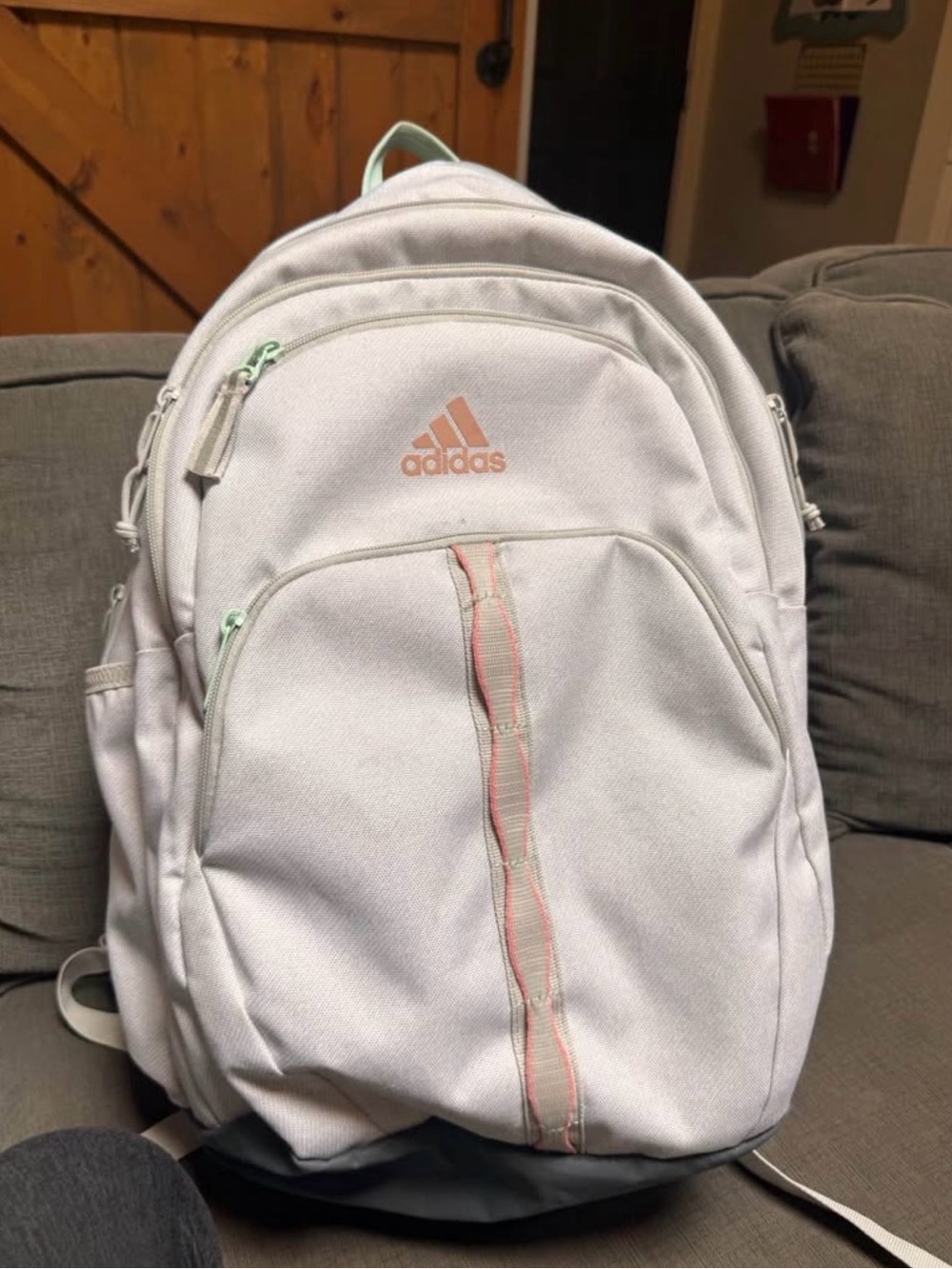 adidas large light grey  Backpack with Pink Logo & Trim